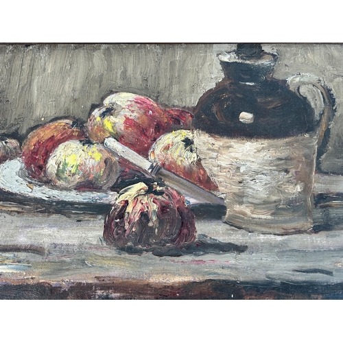 285 - A 20th century oak framed still life oil on canvas of a fruit scene - approx. 33cm high x 46cm wide