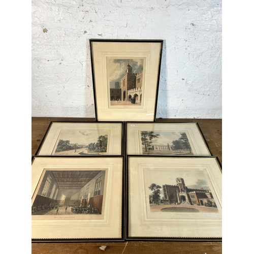 287 - Five 19th century framed Rugby School engravings - approx. 49cm high x 38cm wide