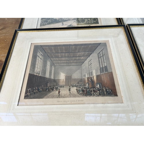 287 - Five 19th century framed Rugby School engravings - approx. 49cm high x 38cm wide