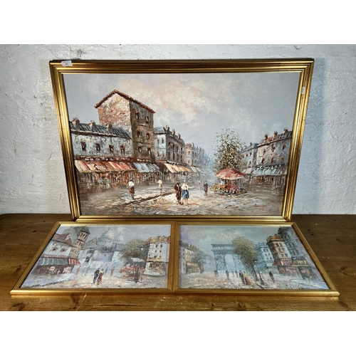 290 - Three gilt framed Parisian scene pictures, two Paul Renard prints - approx. 38cm high x 53cm wide an... 