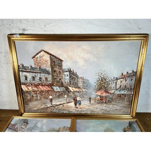 290 - Three gilt framed Parisian scene pictures, two Paul Renard prints - approx. 38cm high x 53cm wide an... 