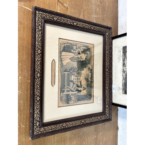 291 - Two antique framed prints, one French etching - approx. 50cm high x 35cm wide and one The First Quar... 