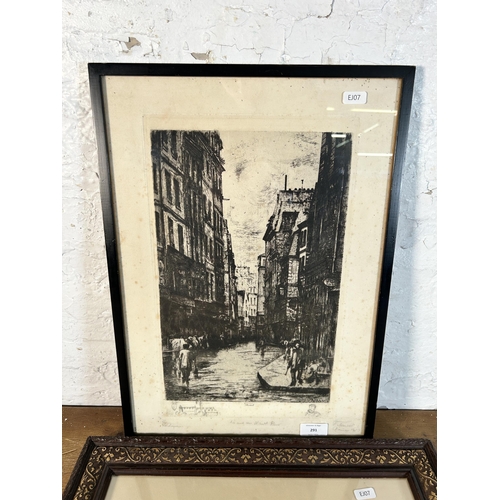 291 - Two antique framed prints, one French etching - approx. 50cm high x 35cm wide and one The First Quar... 