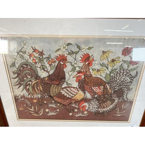 292 - A framed 1998 Jenny Davidson Hens & Cockrells batik - approx. 56cm high x 71cm wide