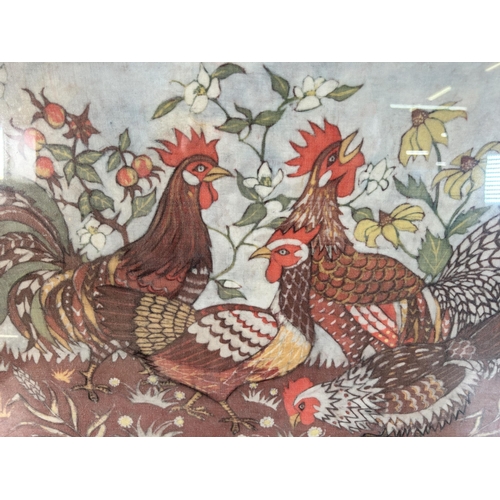 292 - A framed 1998 Jenny Davidson Hens & Cockrells batik - approx. 56cm high x 71cm wide