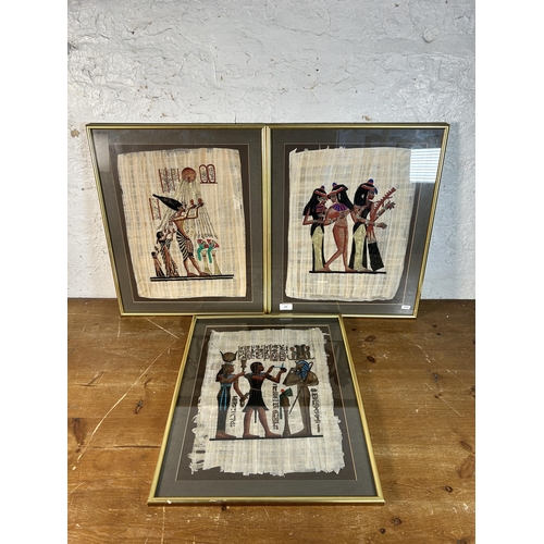 293 - Three framed Egyptian papyrus paintings - approx. 55cm high x 45cm wide