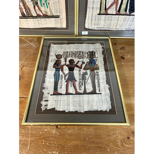 293 - Three framed Egyptian papyrus paintings - approx. 55cm high x 45cm wide