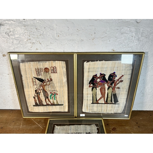 293 - Three framed Egyptian papyrus paintings - approx. 55cm high x 45cm wide