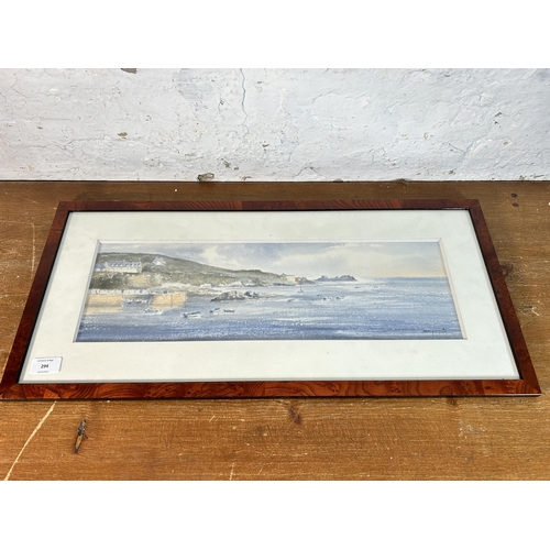 294 - A framed seascape watercolour signed lower right - approx. 32cm high x 69cm wide