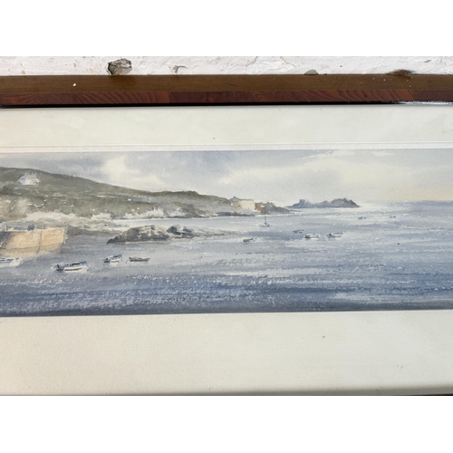 294 - A framed seascape watercolour signed lower right - approx. 32cm high x 69cm wide