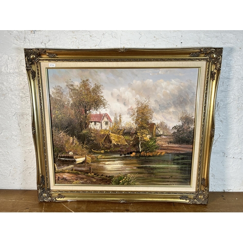 297 - A gilt framed oil on canvas signed Baillie - approx. 64cm high x 75cm wide