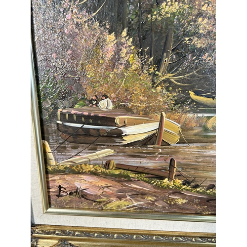 297 - A gilt framed oil on canvas signed Baillie - approx. 64cm high x 75cm wide