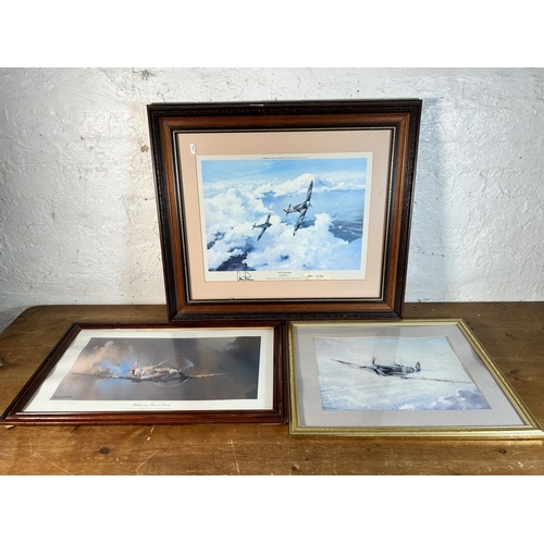 299 - Three framed Spitfire prints, one Kevin Walsh, one Barrie A. F. Clark and one Robert Taylor Duel of ... 