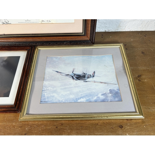 299 - Three framed Spitfire prints, one Kevin Walsh, one Barrie A. F. Clark and one Robert Taylor Duel of ... 