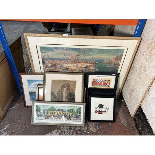 300 - Ten framed pictures to include Phyllis Hindle oil pastel dated 1974, David Willis ink and watercolou... 