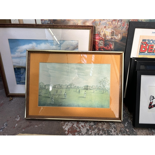 300 - Ten framed pictures to include Phyllis Hindle oil pastel dated 1974, David Willis ink and watercolou... 