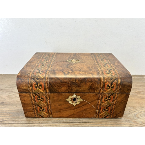 659 - A 19th century marquetry inlaid walnut work box