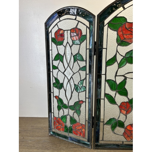 676 - A stained and leaded glass fire screen - approx. 71cm high x 100cm wide