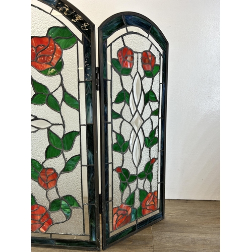 676 - A stained and leaded glass fire screen - approx. 71cm high x 100cm wide