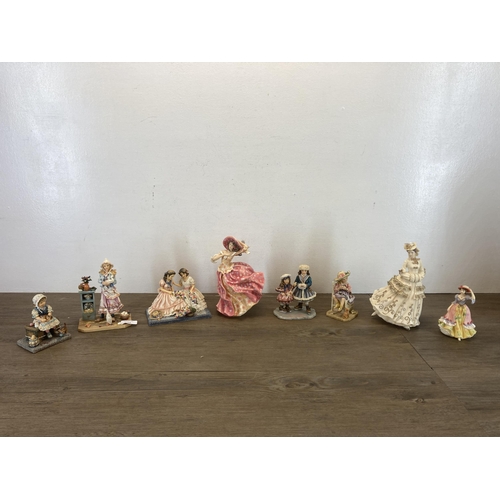 429 - Eight The Leonardo Collection ceramic figurines to include Farmhouse Maid by Christine Haworth etc.