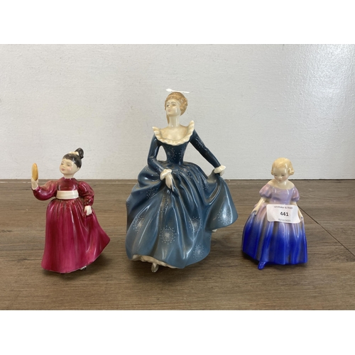 441 - Five Royal Doulton figurines to include Premiere HN2343, Fragrance HN2334 etc.