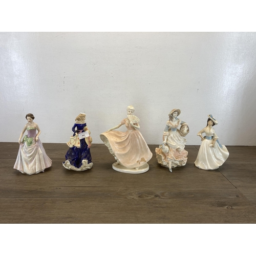 442 - Five ceramic figurines, four Royal Doulton and one Coalport