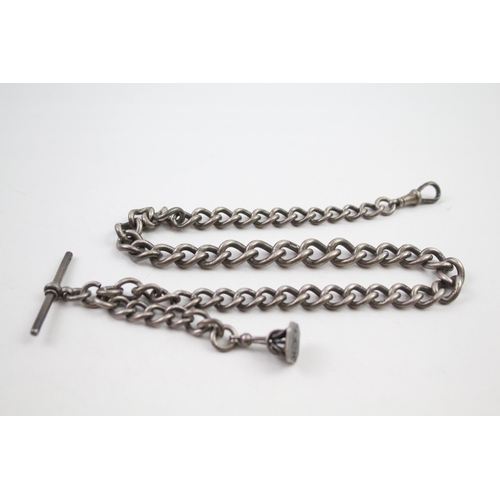 2107 - A hallmarked sterling silver Albert chain with fob - approx. gross weight 70g