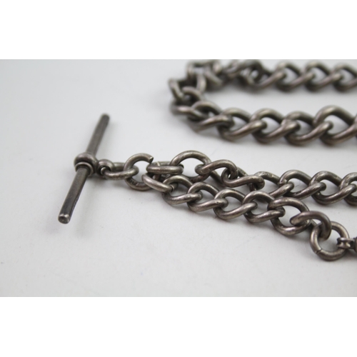 2107 - A hallmarked sterling silver Albert chain with fob - approx. gross weight 70g