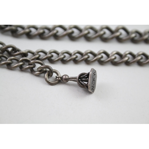 2107 - A hallmarked sterling silver Albert chain with fob - approx. gross weight 70g