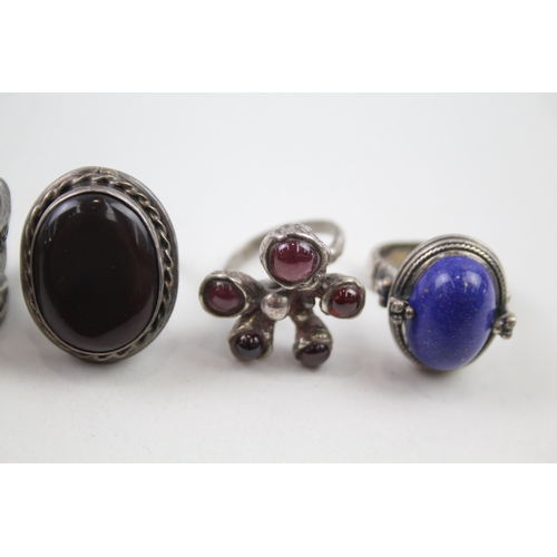 2108 - Five silver gemstone set rings - approx. gross weight 55g