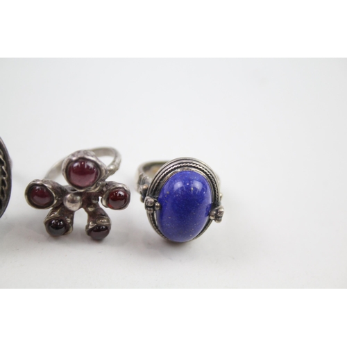 2108 - Five silver gemstone set rings - approx. gross weight 55g