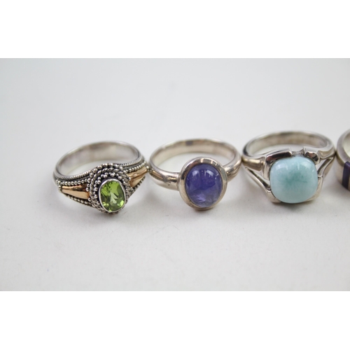 2112 - Six silver gemstone set rings - approx. gross weight 34g