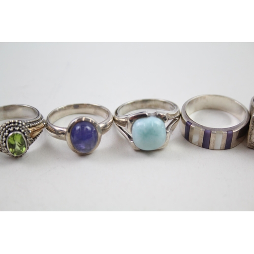 2112 - Six silver gemstone set rings - approx. gross weight 34g