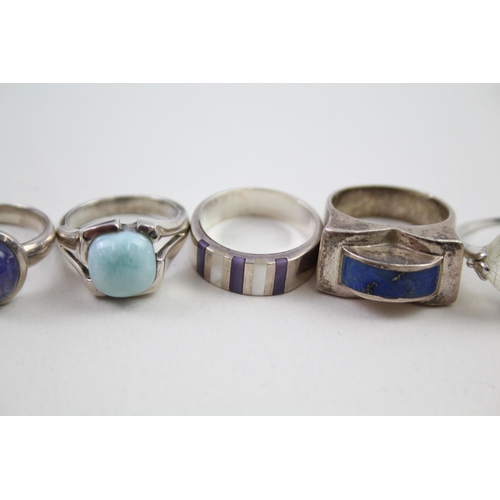 2112 - Six silver gemstone set rings - approx. gross weight 34g