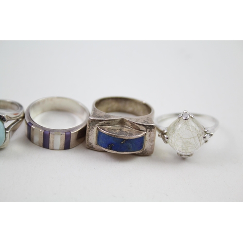 2112 - Six silver gemstone set rings - approx. gross weight 34g