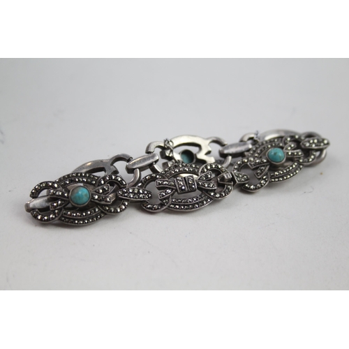 2120 - An Art Deco silver marcasite and turquoise bracelet and necklace set - approx. gross weight 42g