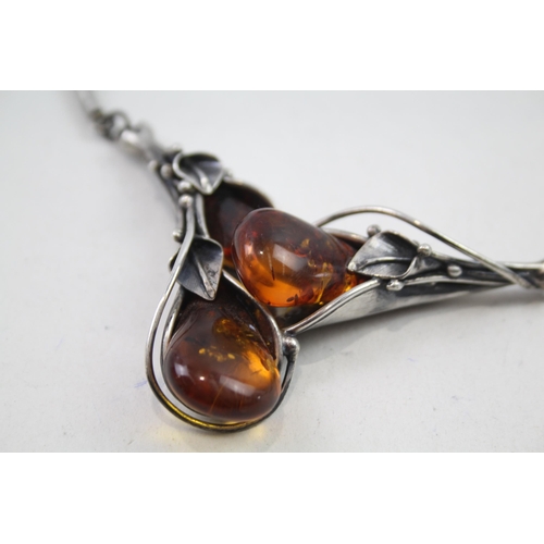 2136 - A Baltic amber silver collar necklace - approx. gross weight 52g