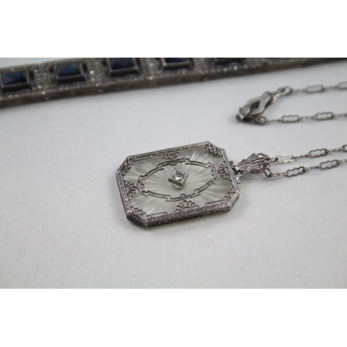 2141 - Two pieces of Art Deco silver jewellery, one silver paste bracelet and one camphor glass necklace - ... 