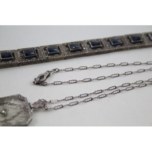 2141 - Two pieces of Art Deco silver jewellery, one silver paste bracelet and one camphor glass necklace - ... 