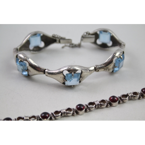 2154 - Three silver gemstone set bracelets - approx. gross weight 74g