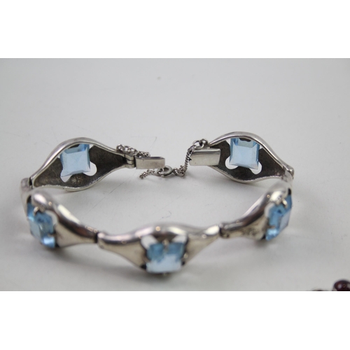 2154 - Three silver gemstone set bracelets - approx. gross weight 74g