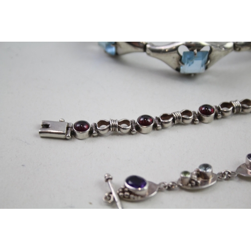 2154 - Three silver gemstone set bracelets - approx. gross weight 74g