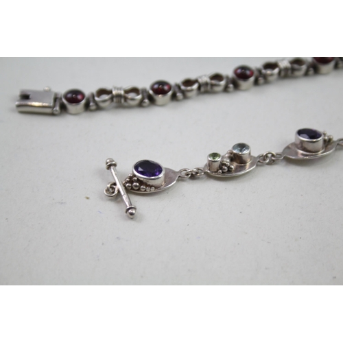 2154 - Three silver gemstone set bracelets - approx. gross weight 74g