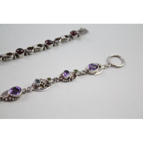 2154 - Three silver gemstone set bracelets - approx. gross weight 74g