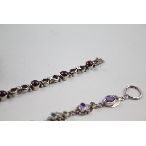 2154 - Three silver gemstone set bracelets - approx. gross weight 74g