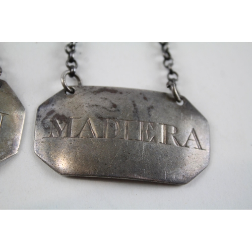 2228 - Two Georgian hallmarked .925 sterling silver decanter labels - approx. gross weight 24g