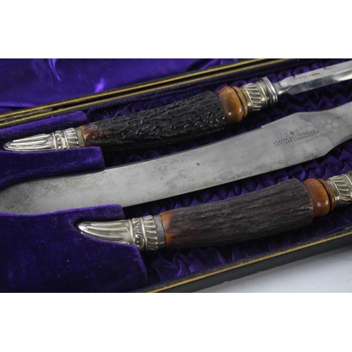 456 - Two cased Joseph Elliot cutlery sets, one horn handled steak knife set and one set of fish servers