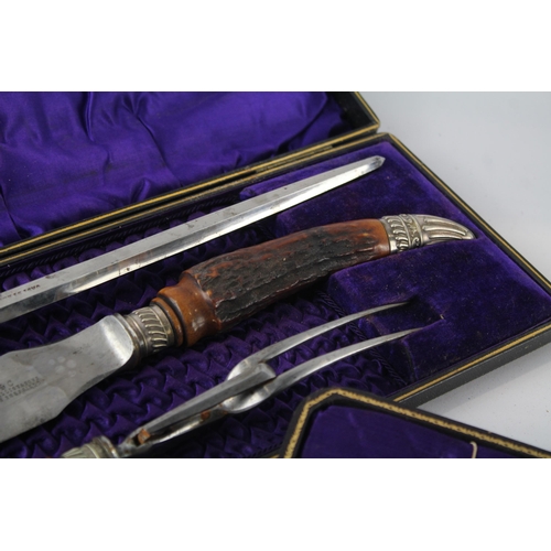 456 - Two cased Joseph Elliot cutlery sets, one horn handled steak knife set and one set of fish servers