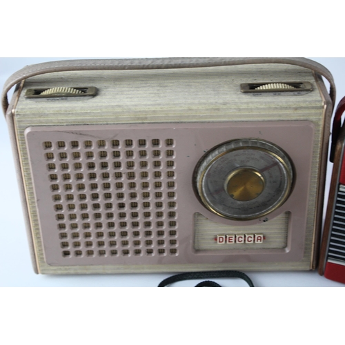 725 - Four portable radios, one early 1960s Decca Debonaire Deluxe two-band, one 1970s Roberts R505 three-... 