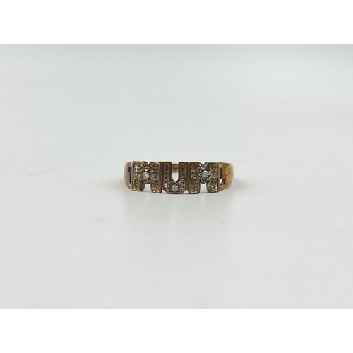 2003 - A 9ct gold diamond 'Mum' ring, size O - approx. gross weight 1.5g